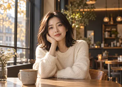 카페 배경의 가상 성인 인물 이미지