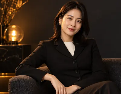 검정 의상을 입은 가상 성인 인물의 AI 이미지